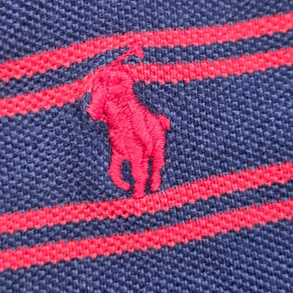 Polo Ralph Lauren Polo Shirt Mens XL Striped Short Sleeve Pique Navy Blue Red